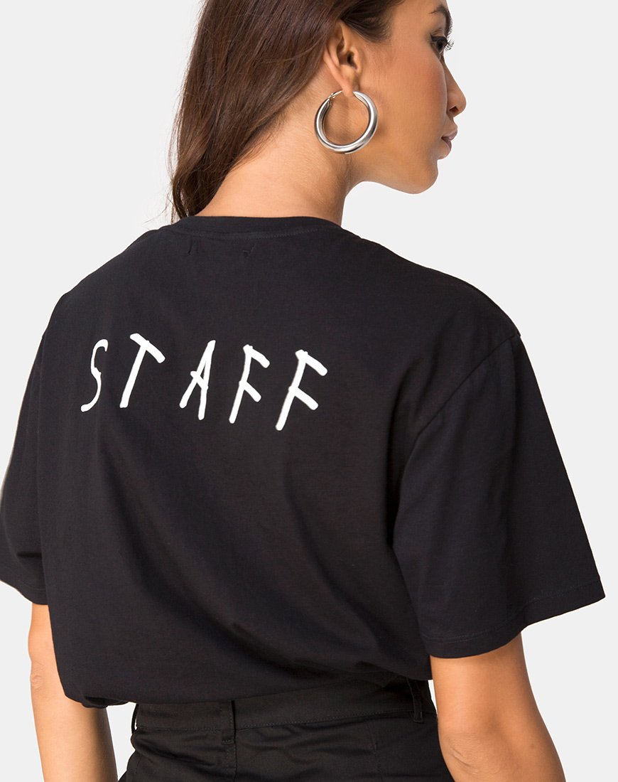 Afbeelding van Oversize Zwart T-shirt in Zwart op Tour personeel van Motel