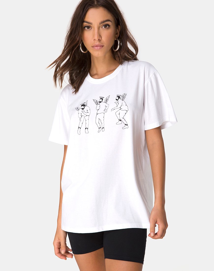 Oversized Basic T-shirt in Wit met Dancing Drake