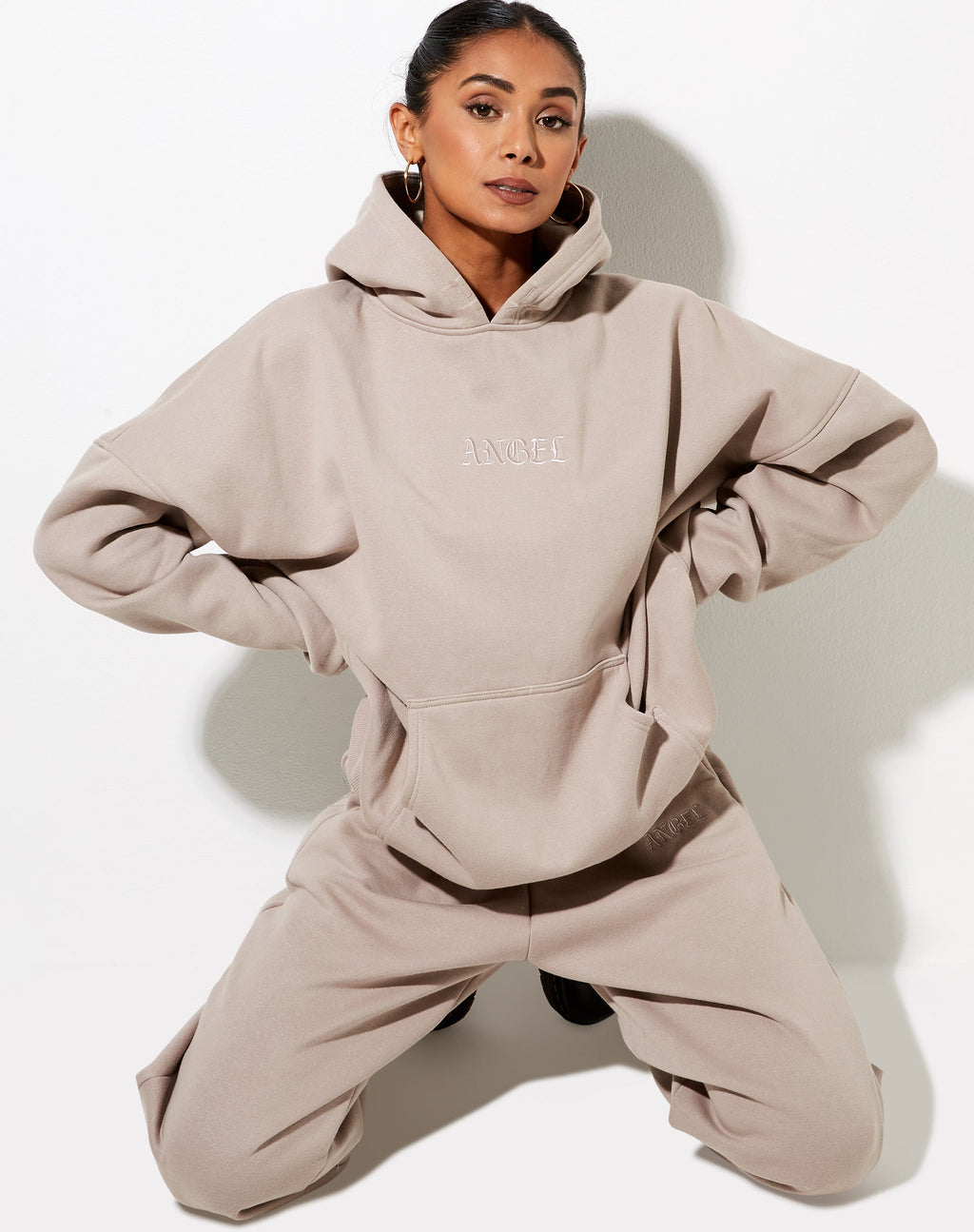 Oversized Hoodie in Mushroom 'Angel' Embro
