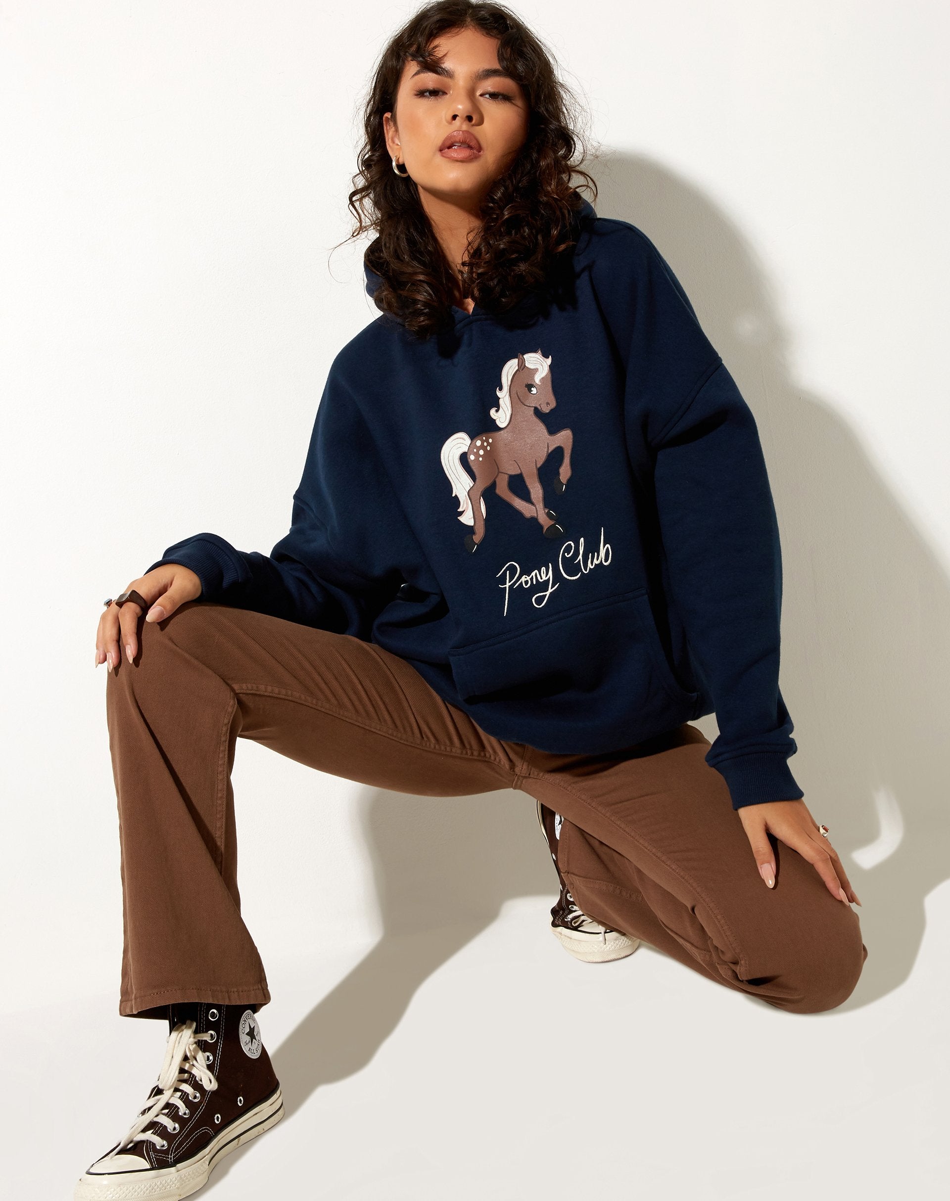 Afbeelding van Oversize Hoodie in Navy Pony Club Mix Embro