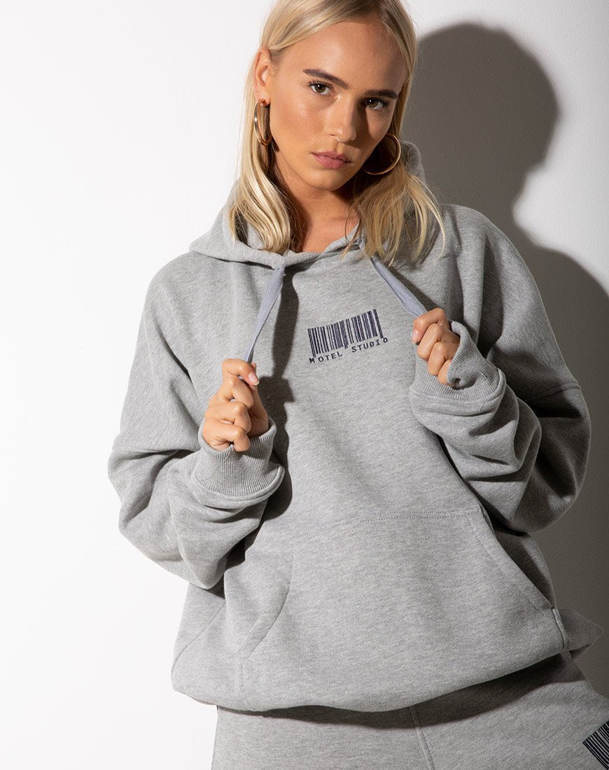 Oversized Hoody in Greymarl Motel Barcode Embro