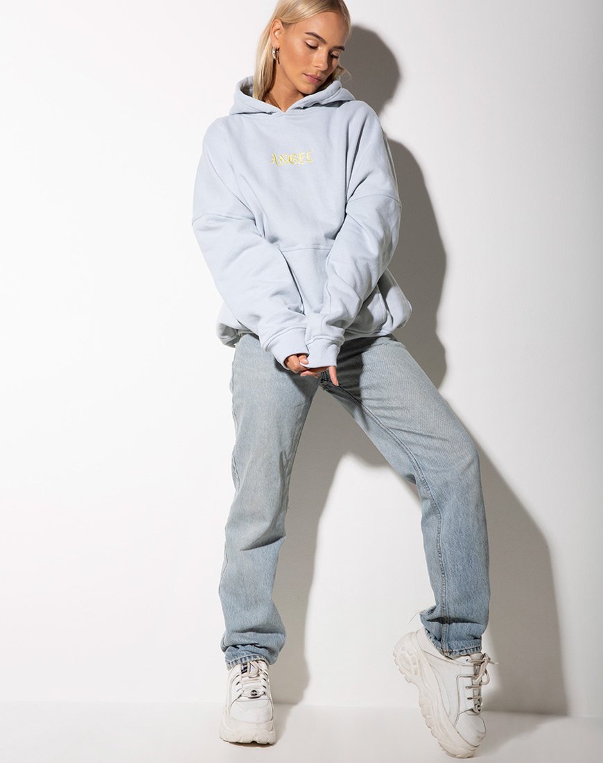 Afbeelding van Oversize Hoody in Baby Blue met Lemon Angel Embro