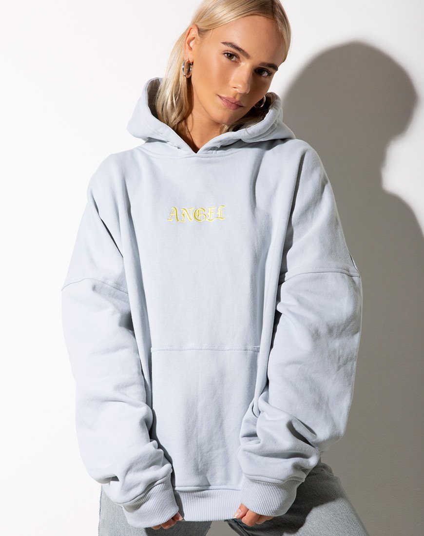 Afbeelding van Oversize Hoody in Baby Blue met Lemon Angel Embro