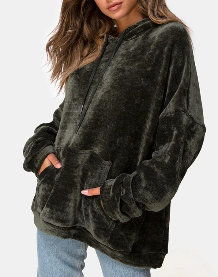 Oversized Hoody in Chenille Olijf