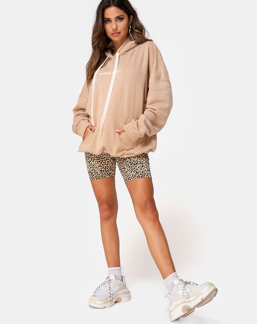 Afbeelding van Oversize Hoody in Tan I Want it Embro