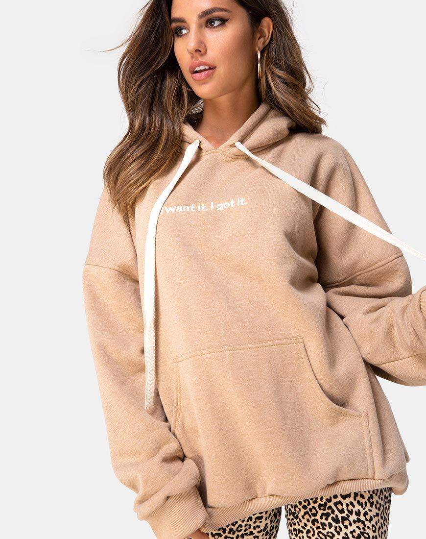 Afbeelding van Oversize Hoody in Tan I Want it Embro