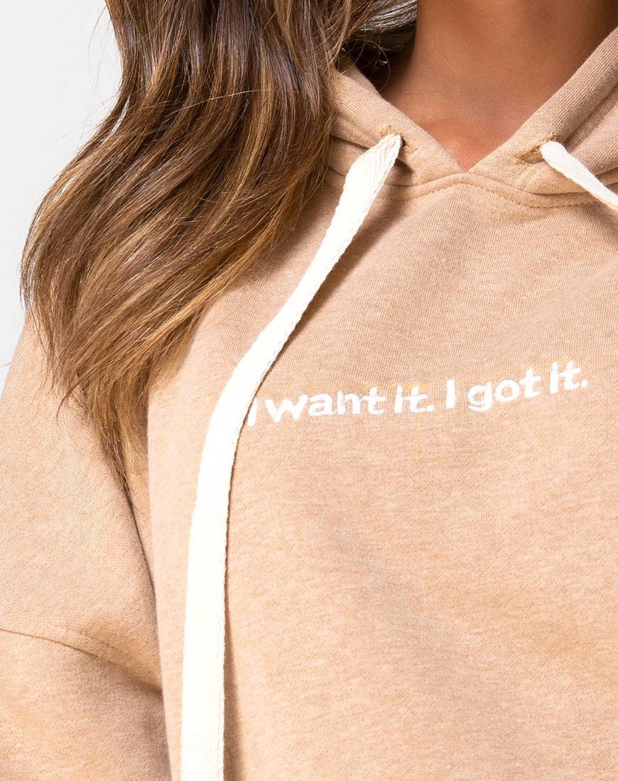 Afbeelding van Oversize Hoody in Tan I Want it Embro