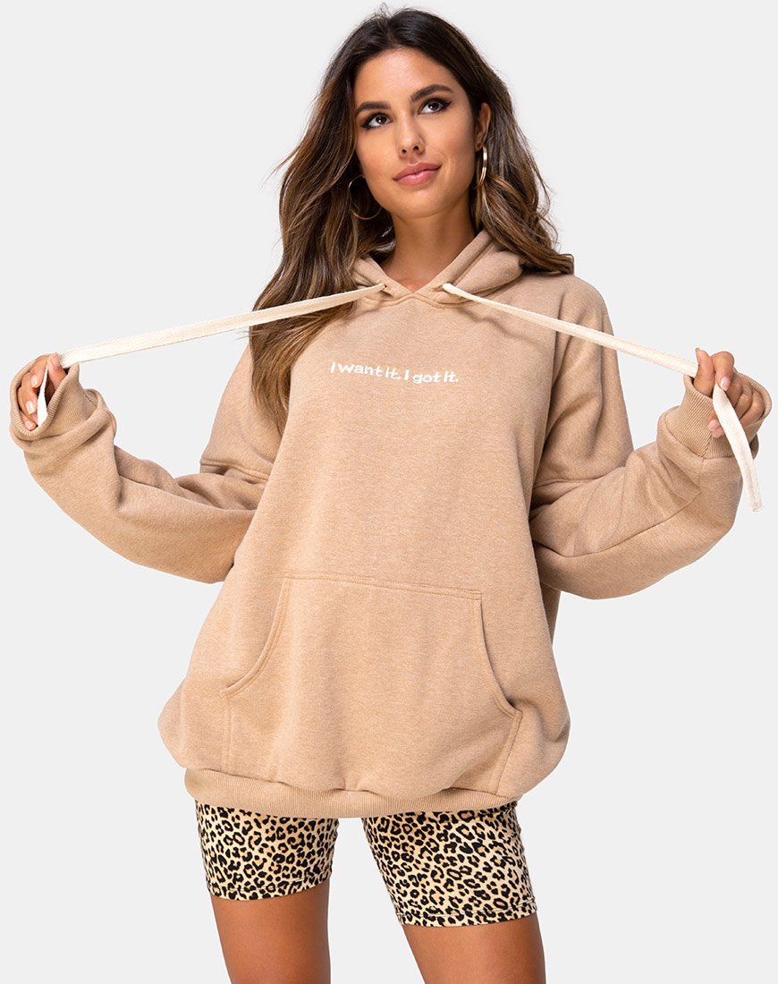 Afbeelding van Oversize Hoody in Tan I Want it Embro