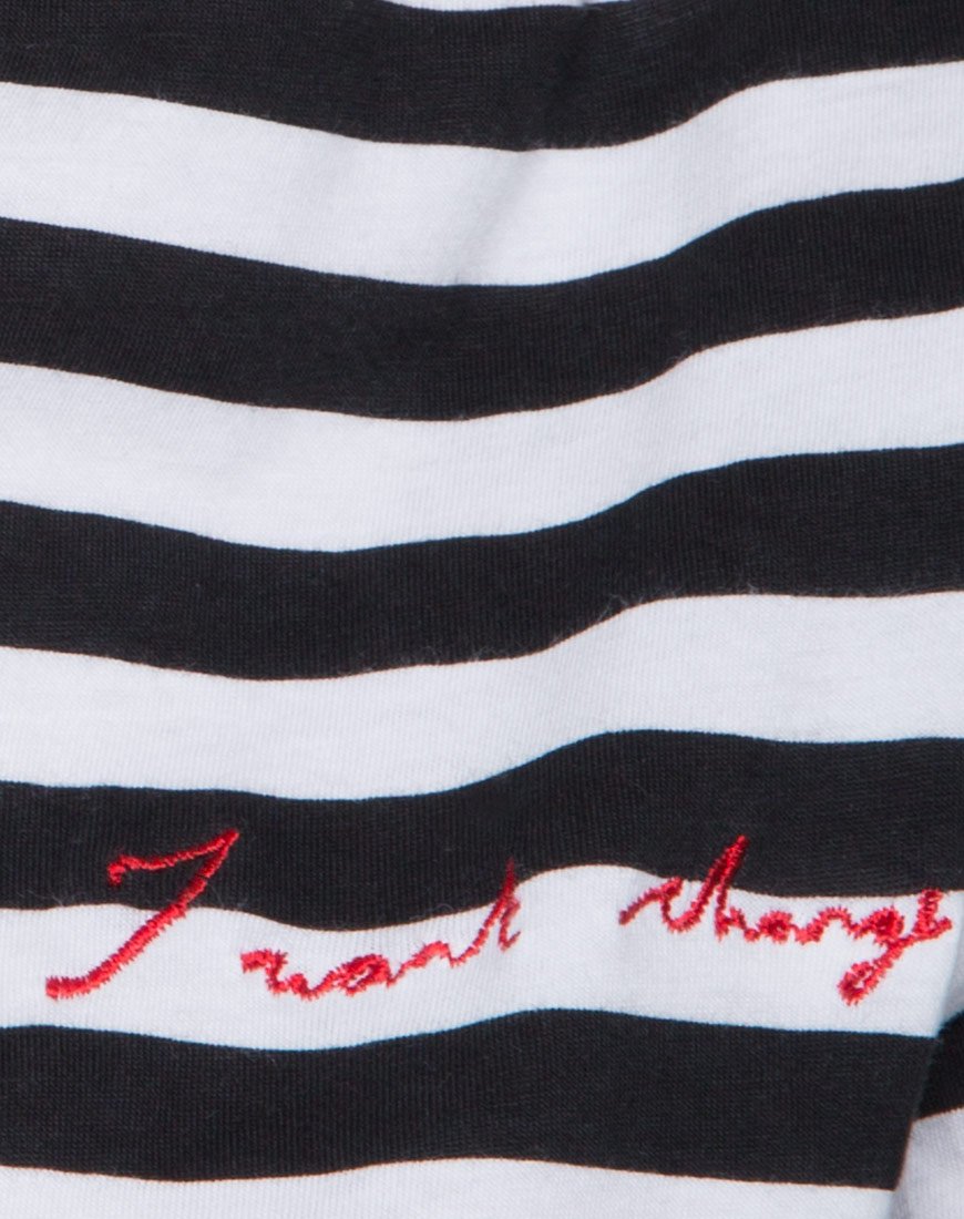 Afbeelding van Oversized T-shirt met lange mouwen in I Want Change BW Stripe