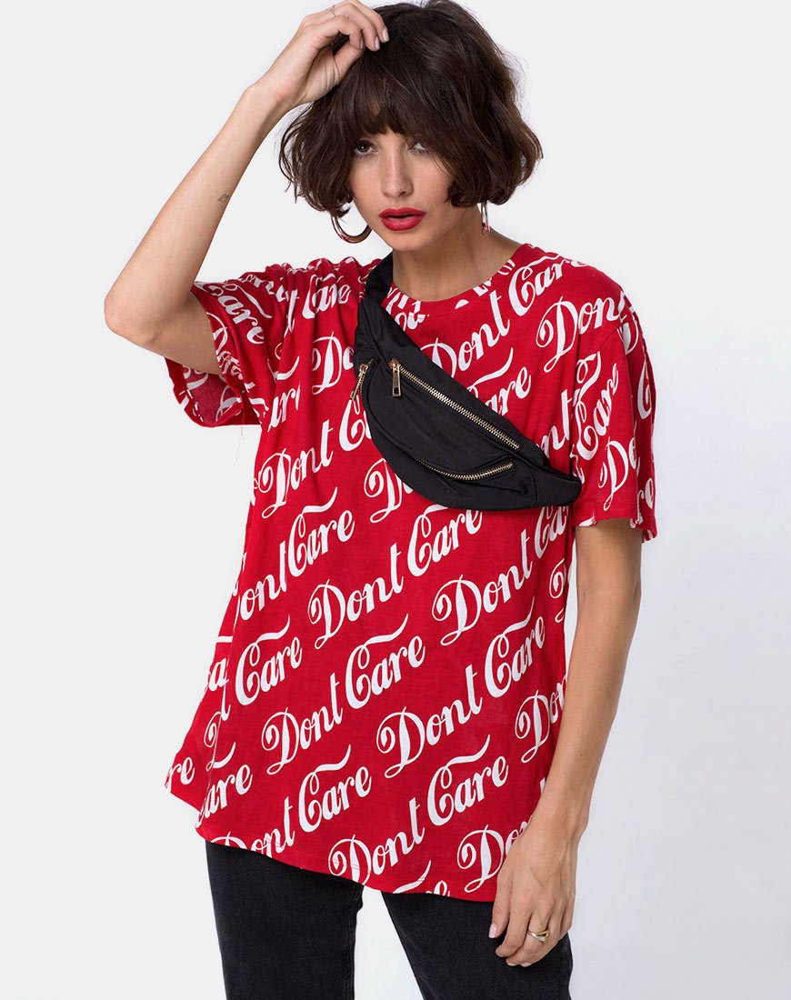 Oversized Basic T-shirt in Red Don't Care Full Print