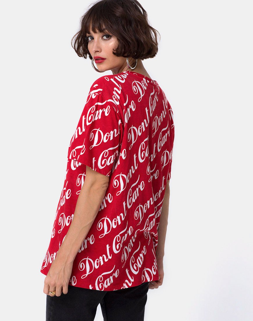 Afbeelding van Oversize Basic Tee in Red Don't Care Full Print