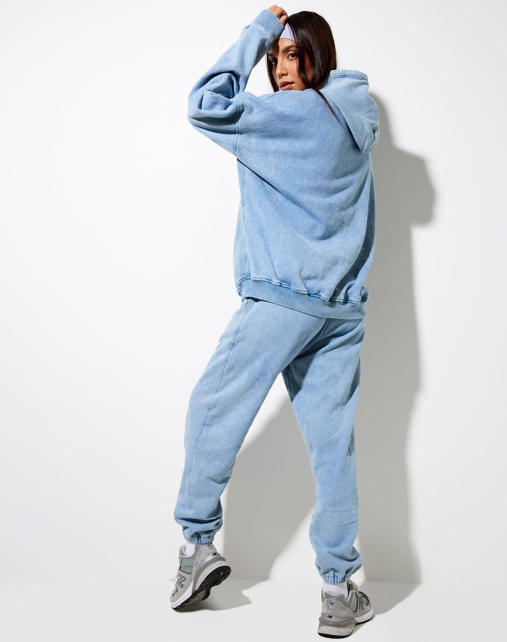 Hoodie oversized in gewassen blauw 'Angel Energy' vleugels