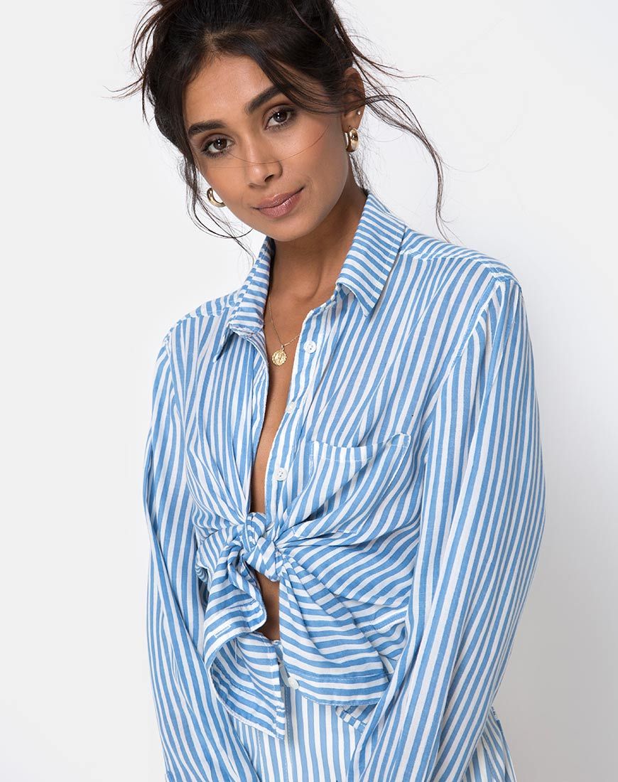 Afbeelding van Oxford overhemd in Basic streep blauw en wit