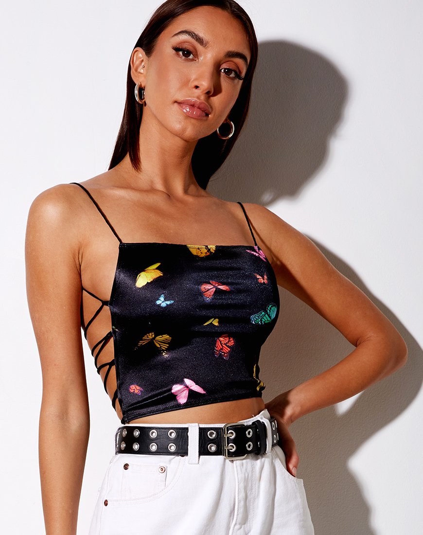 Afbeelding van Ozka Crop Top in Zwart Vlinder