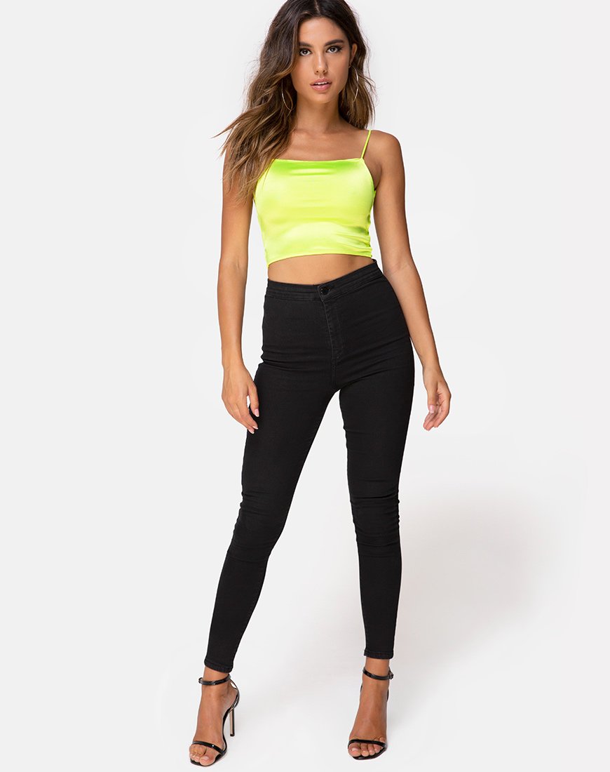 Afbeelding van Ozka Crop Top in Satijn Neon Geel