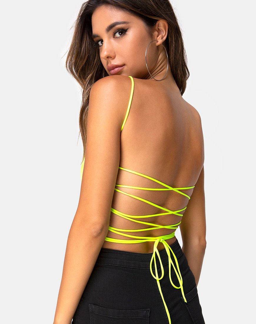 Afbeelding van Ozka Crop Top in Satijn Neon Geel