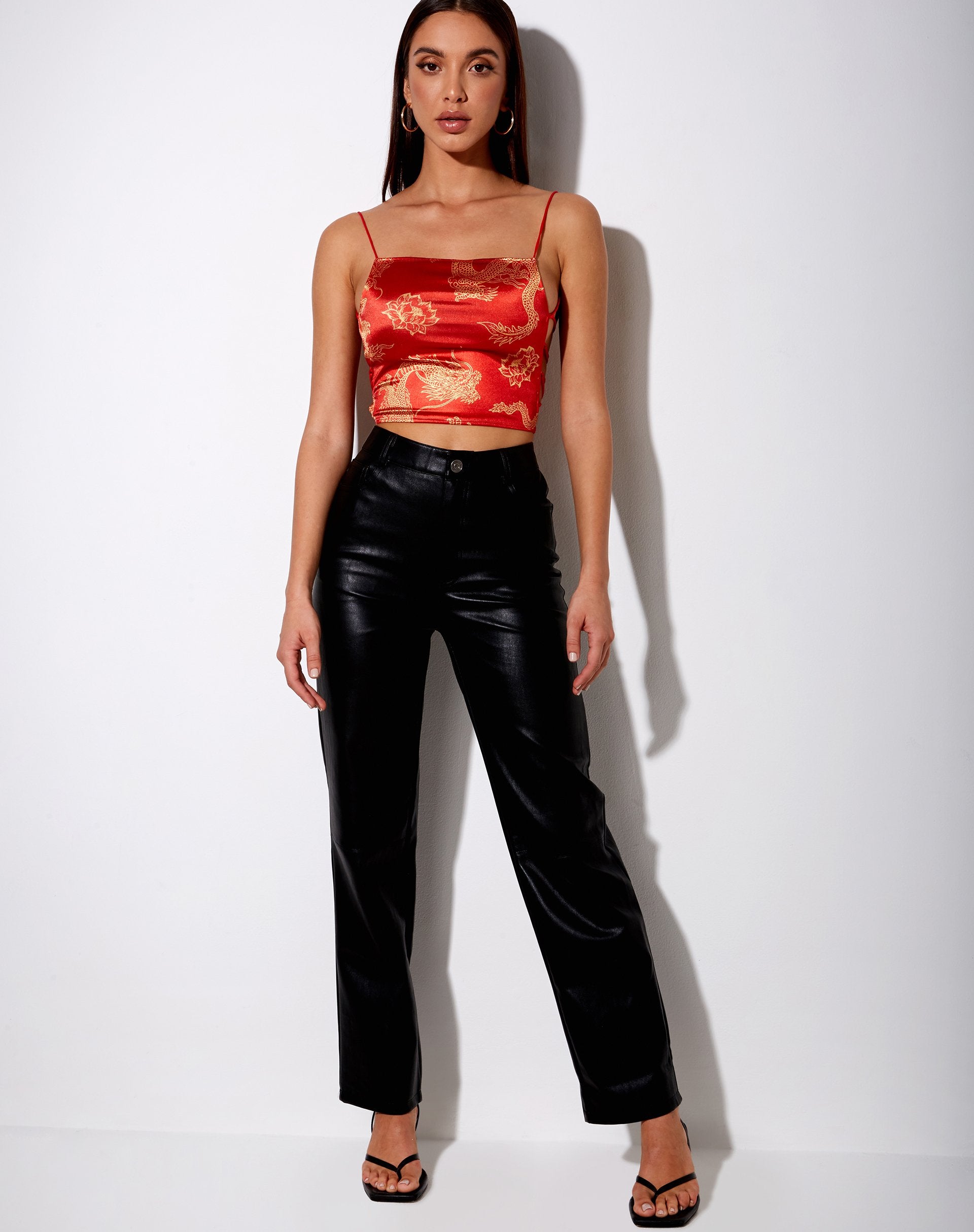 Afbeelding van Ozka Crop Top in Drakenbloem Rood en Goud