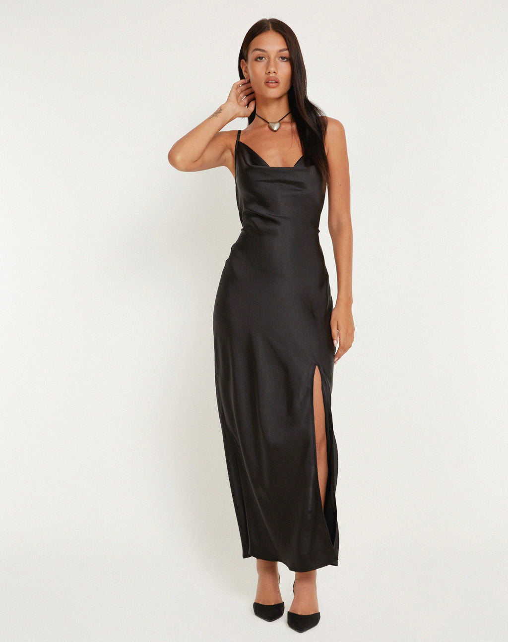 Padilla Maxi Dress in Satijn Zwart