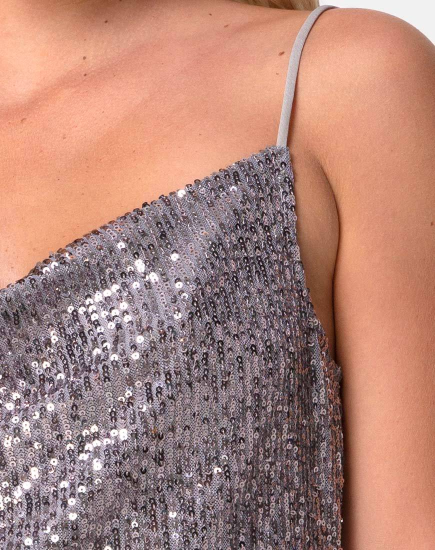 Afbeelding van Paima Strappy Top in Drape Net Pailletten Zilver
