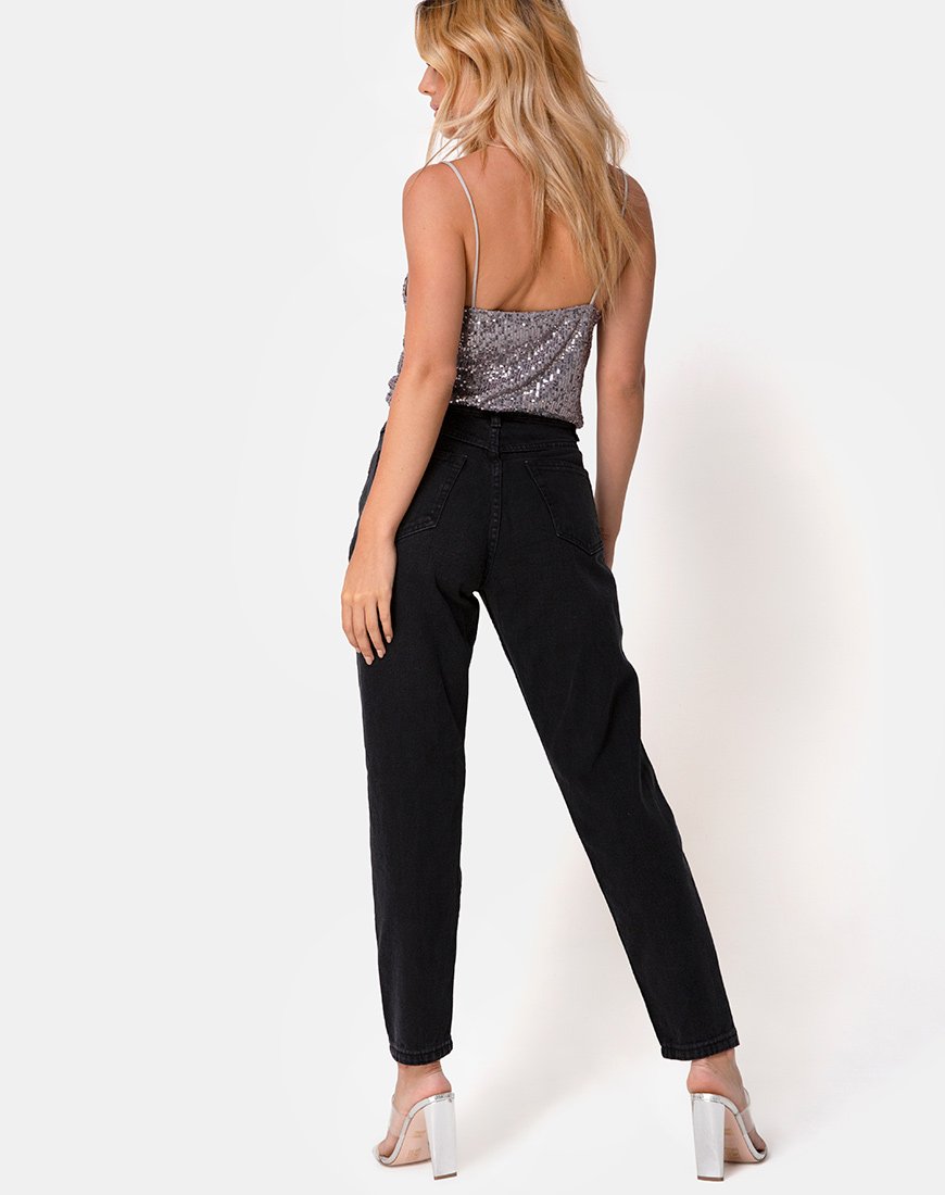 Afbeelding van Paima Strappy Top in Drape Net Pailletten Zilver