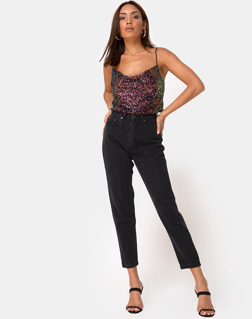 Afbeelding van Paima Strappy Top in Drape Net Sequin Iridescent Bourgondië