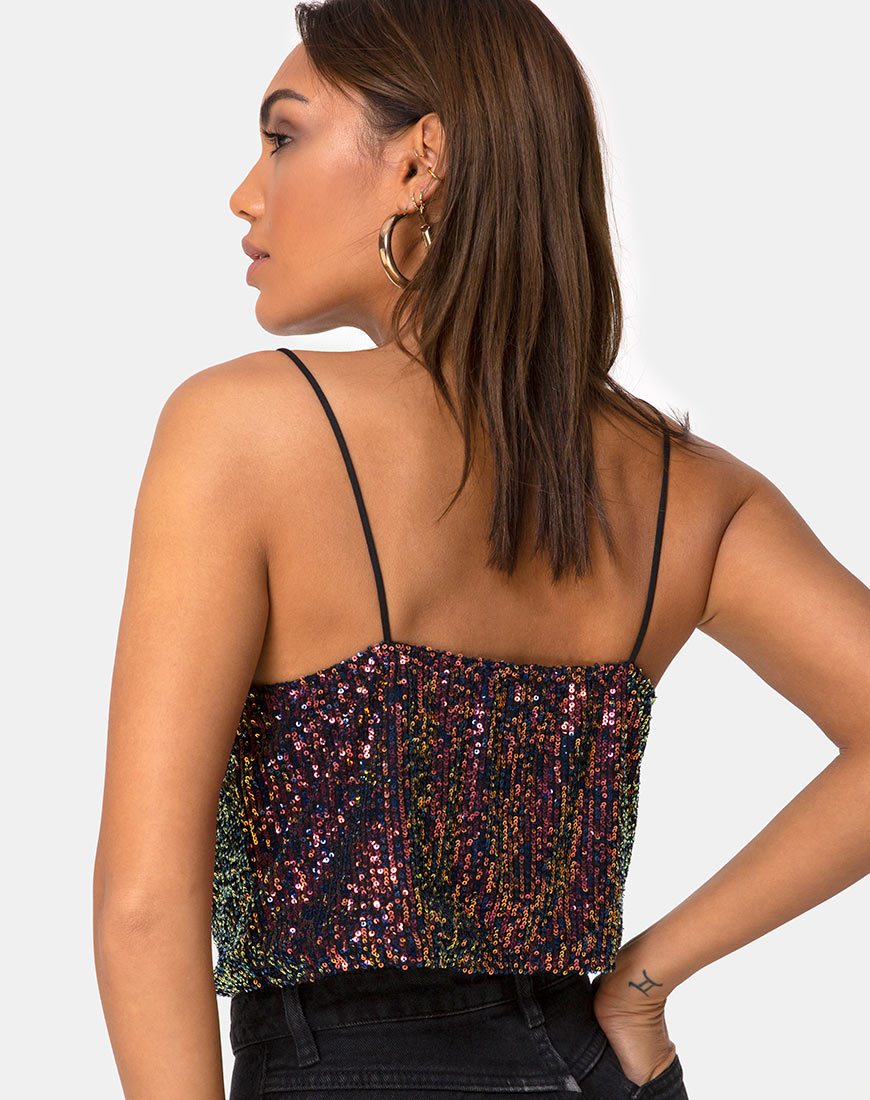 Paima Strappy Top in Drape Net Pailletten Iridescent Bourgondië
