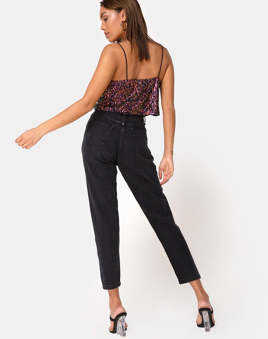 Afbeelding van Paima Strappy Top in Drape Net Sequin Iridescent Bourgondië