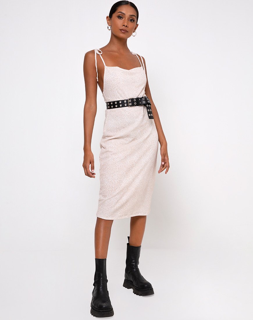 Afbeelding van Paloma Midi Dress in Flock Ditsy Leopard Taupe