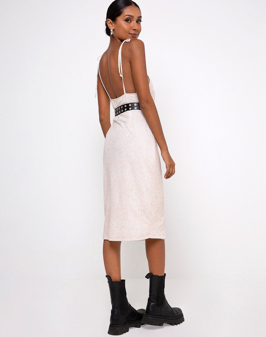 Afbeelding van Paloma Midi Dress in Flock Ditsy Leopard Taupe