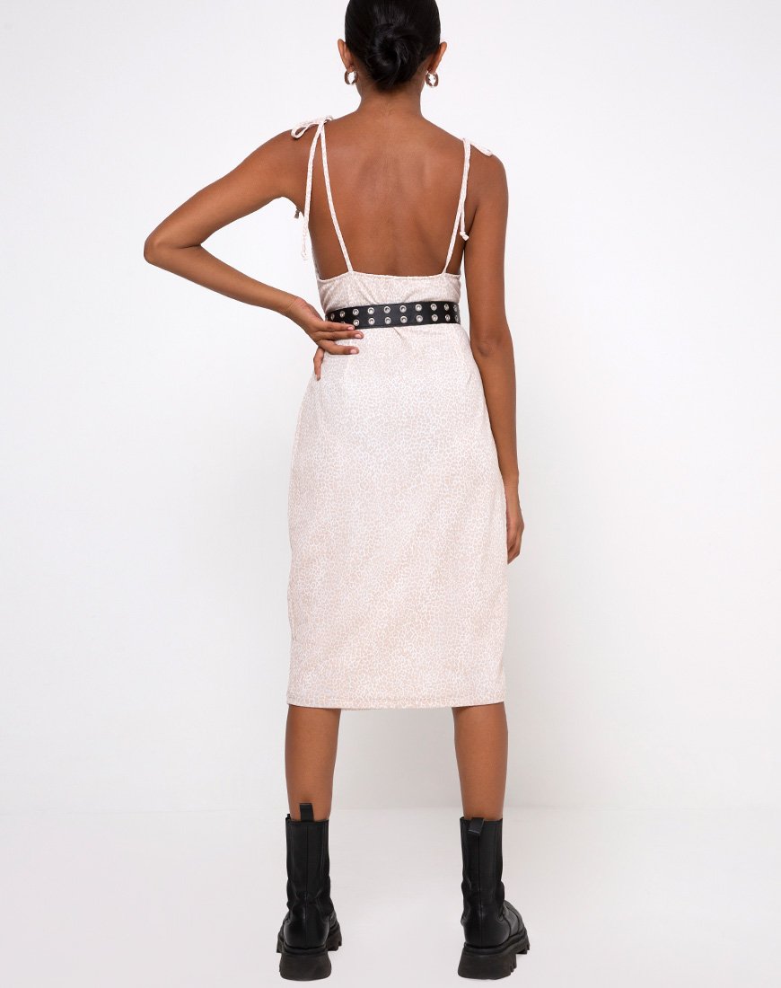 Afbeelding van Paloma Midi Dress in Flock Ditsy Leopard Taupe
