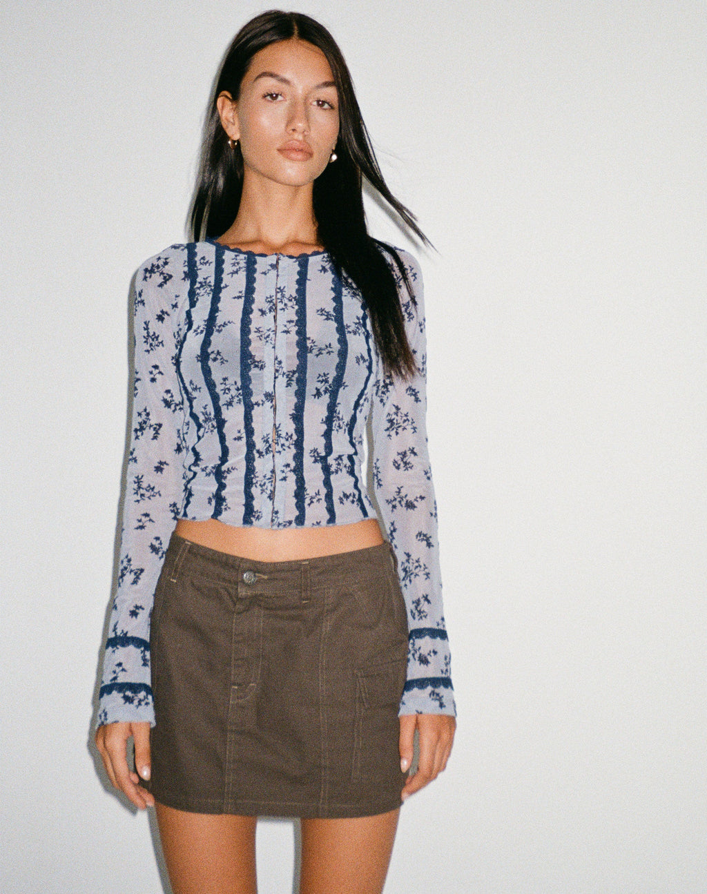 Panca Mesh Cardi in Lichtblauw Zwart Botanist Flocking