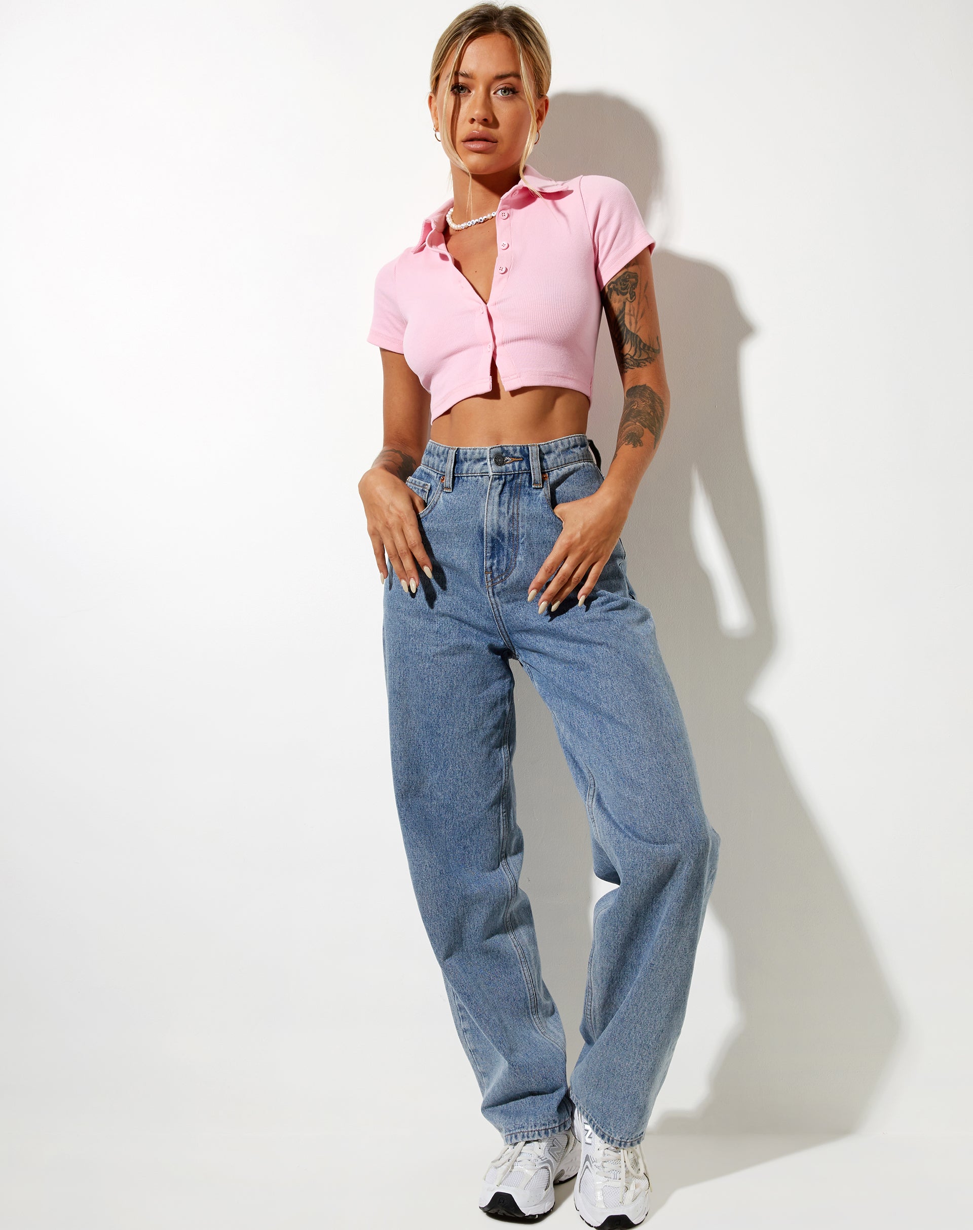 Afbeelding van Panya Cropped Shirt in Rib Baby Roze