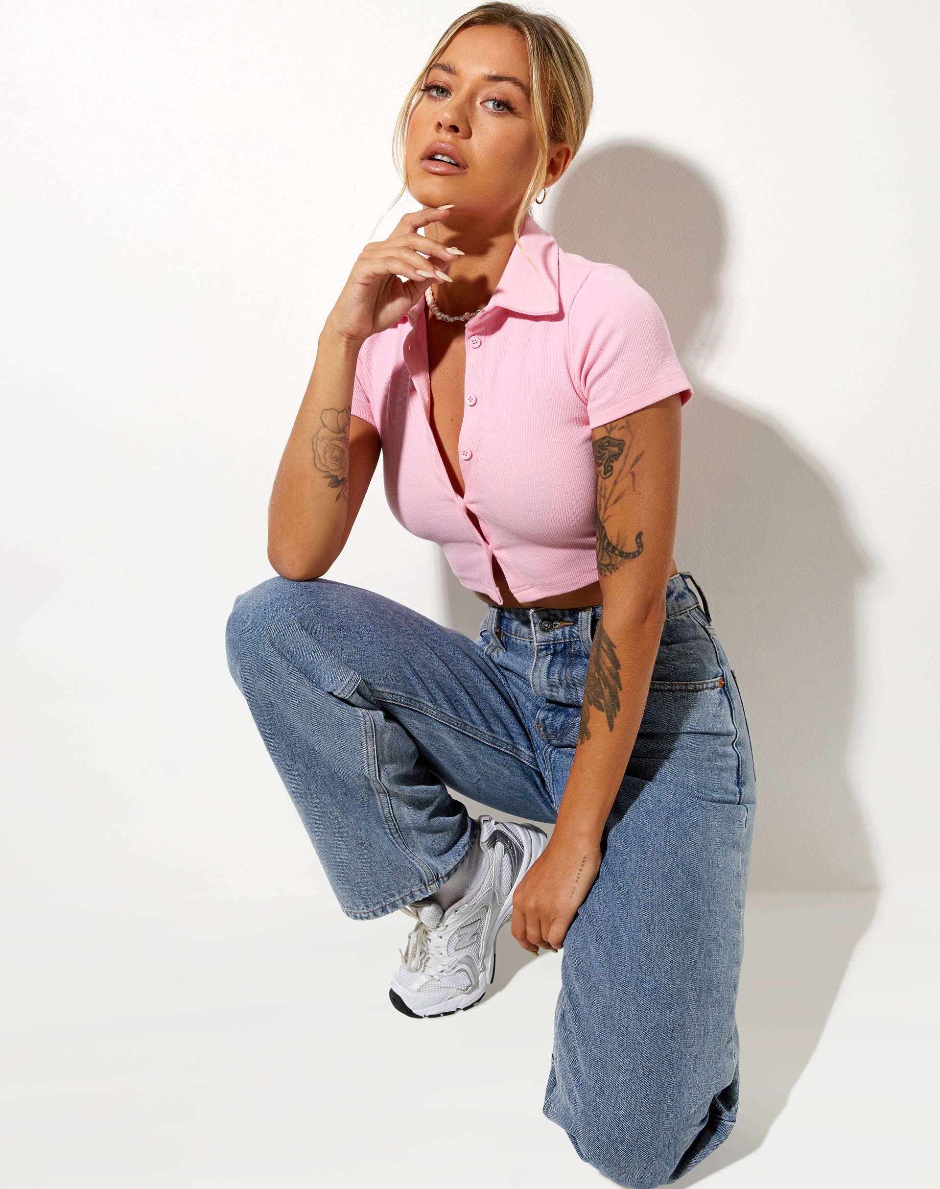 Afbeelding van Panya Cropped Shirt in Rib Baby Roze