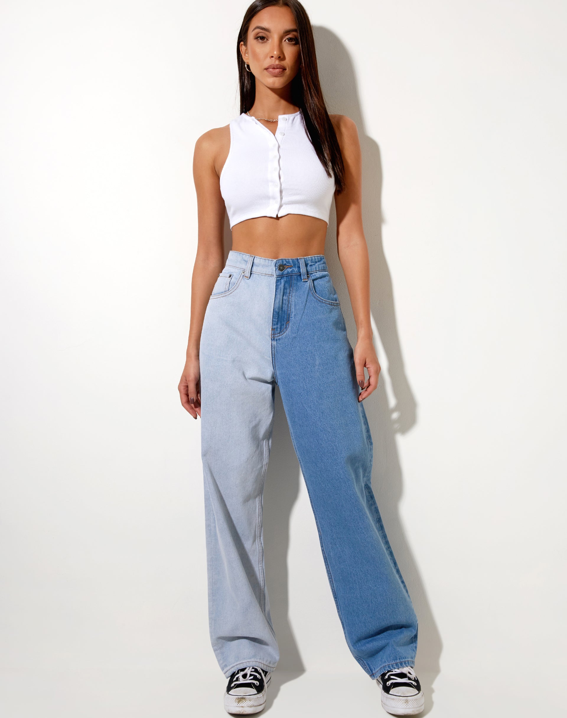 Afbeelding van Half and Half Parallel Jean in Light Wash en Bleach Denim