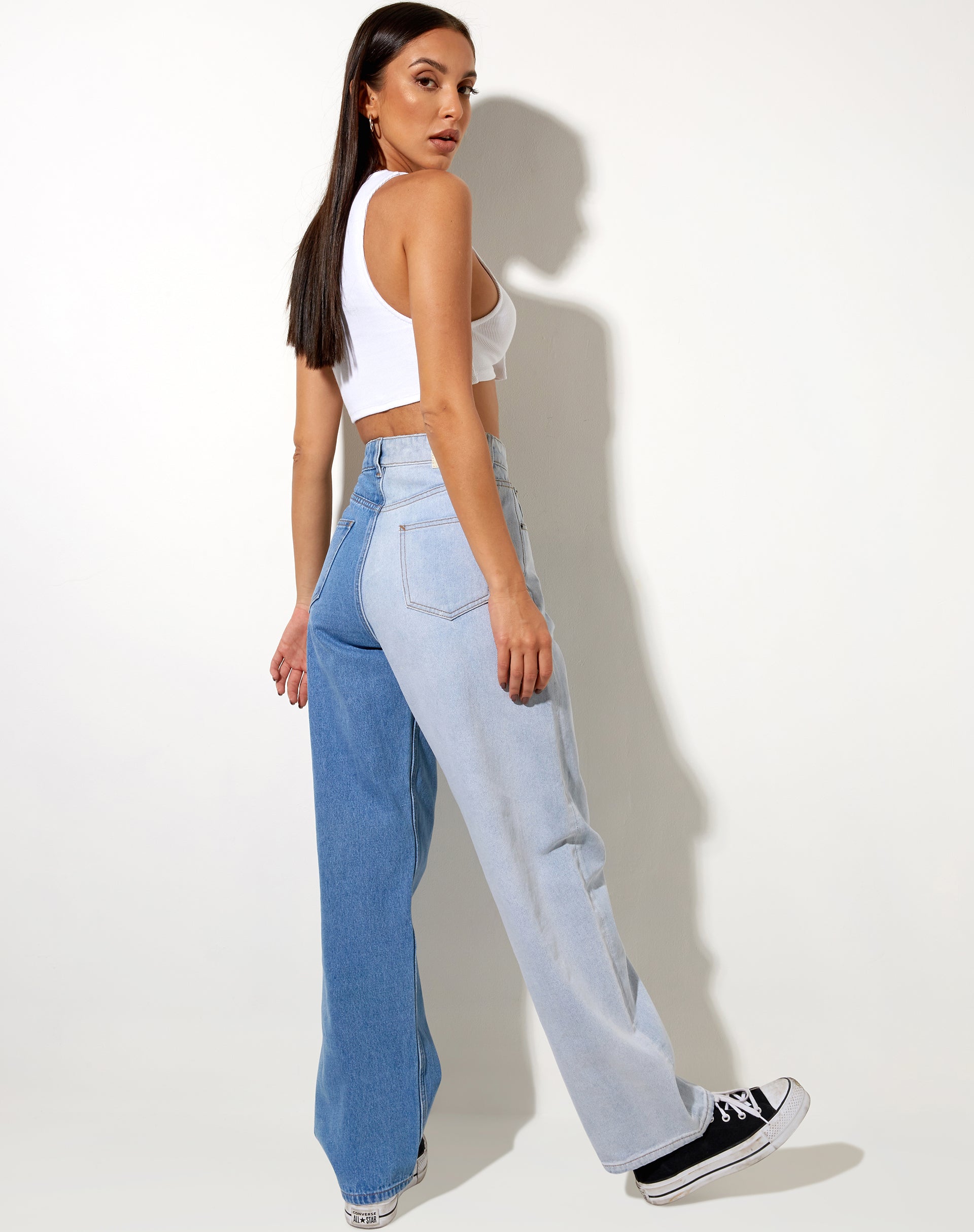 Afbeelding van Half and Half Parallel Jean in Light Wash en Bleach Denim