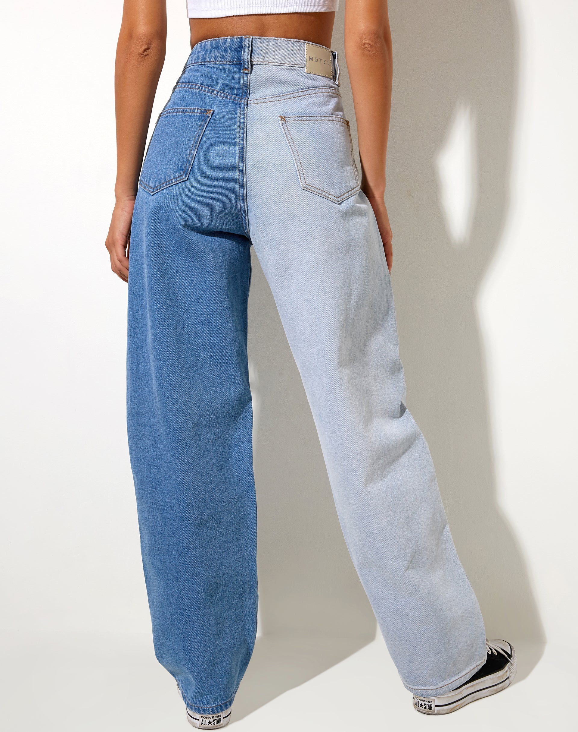 Afbeelding van Half and Half Parallel Jean in Light Wash en Bleach Denim