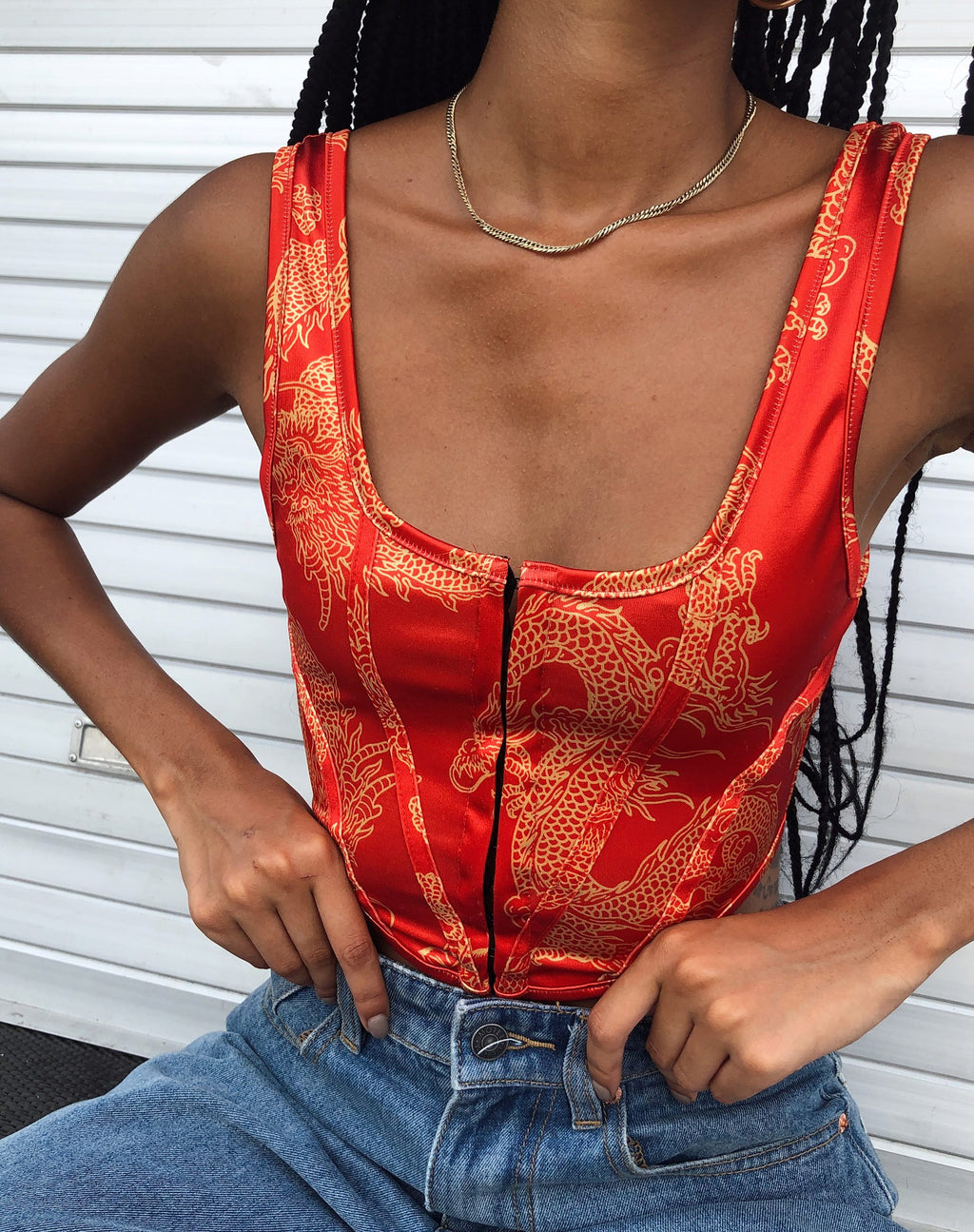 Elci Corset Top in Dragon Flower Rood Goud