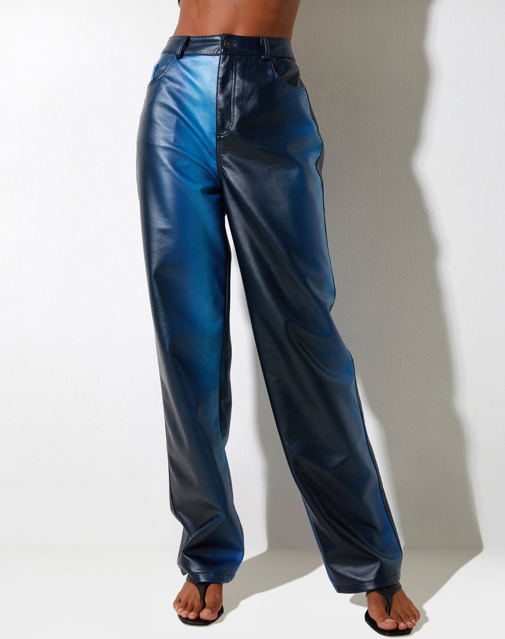 Parallel broek in PU ombre blauw