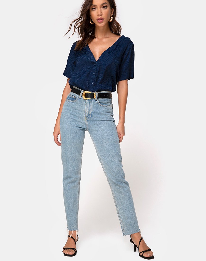 Afbeelding van Parki Top in Satijn Cheetah Navy