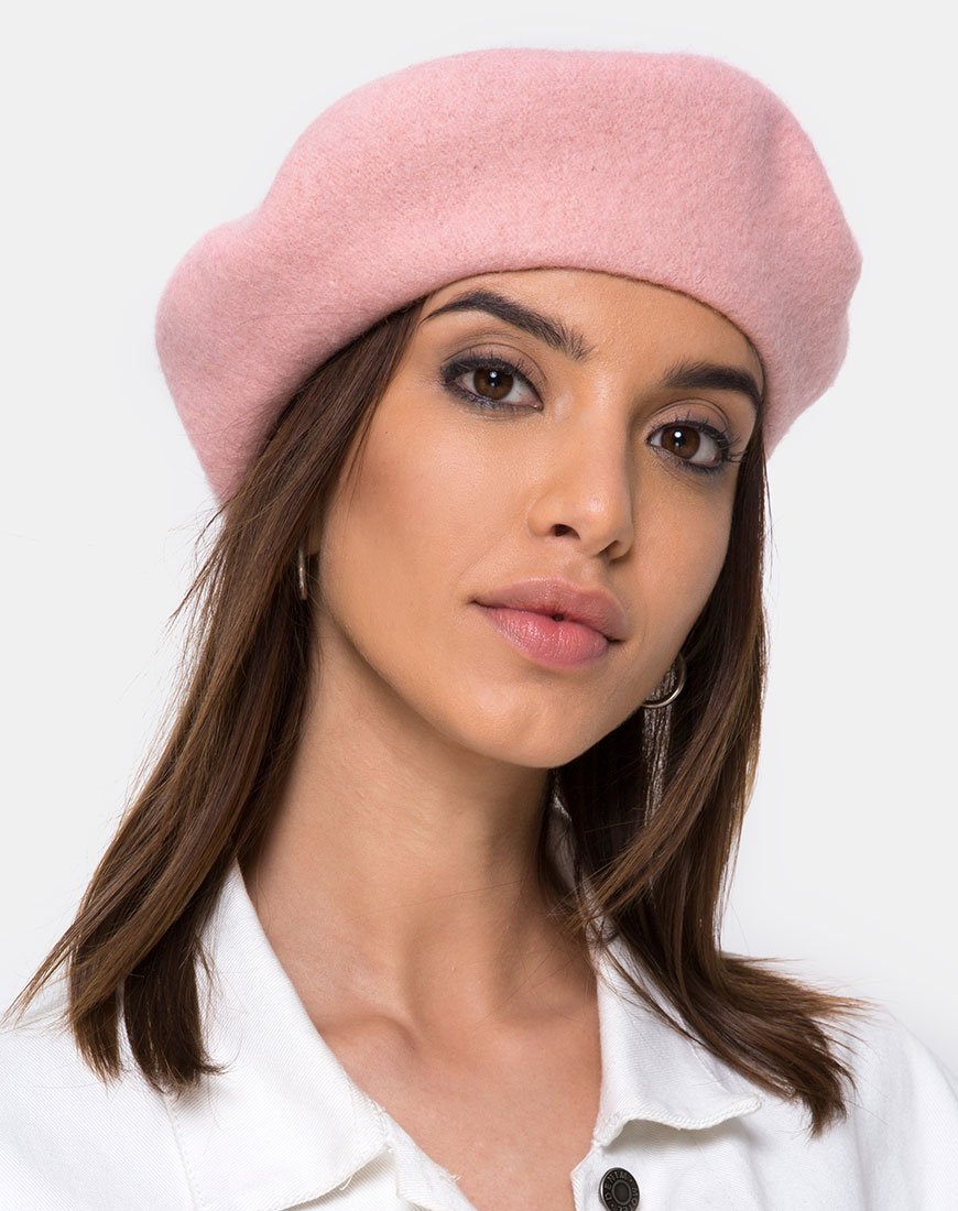 Wollen baret in babyroze