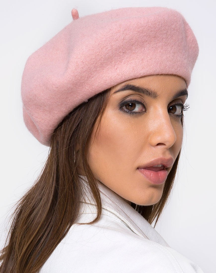 Wollen baret in babyroze