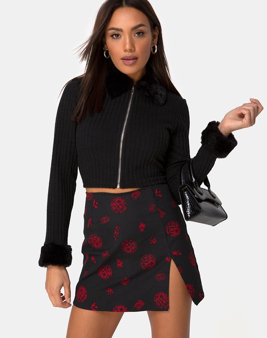 Pelmet rok in China Town Zwart Rood