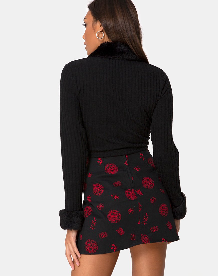 Pelmet rok in China Town Zwart Rood