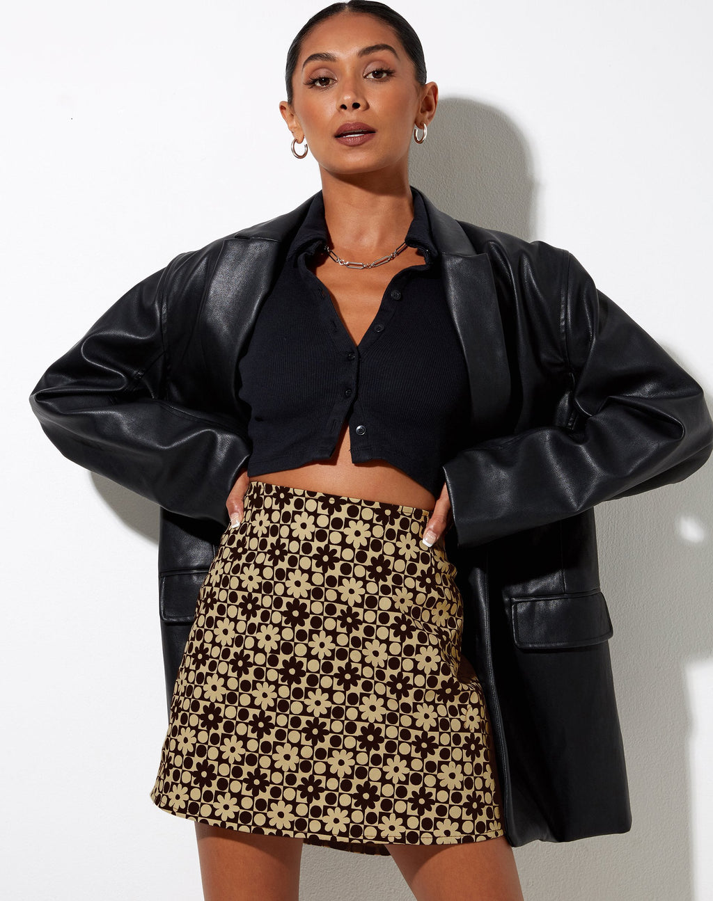 Pelmo minirok in patchwork Daisy bruin