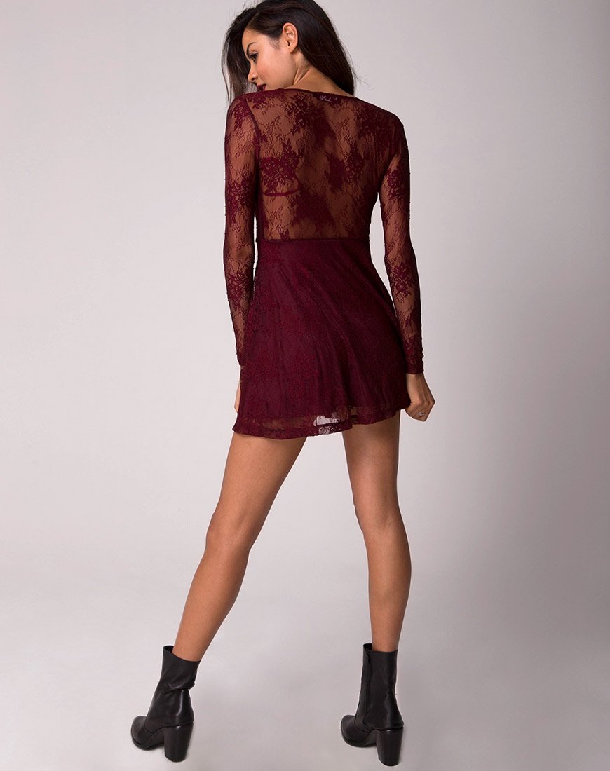 Afbeelding van Penley Skater Dress in Femme Lace Maroon
