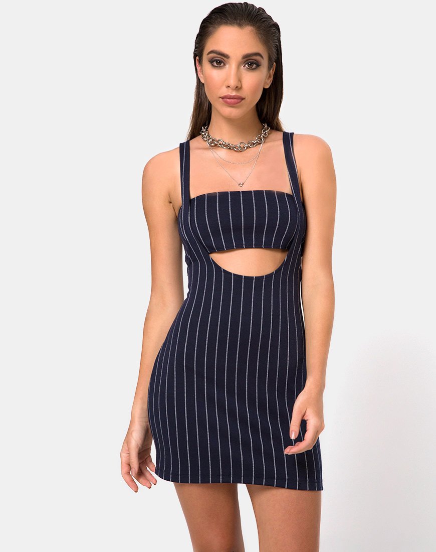 Afbeelding van Petra Mini Dress in Navy Pinstripe