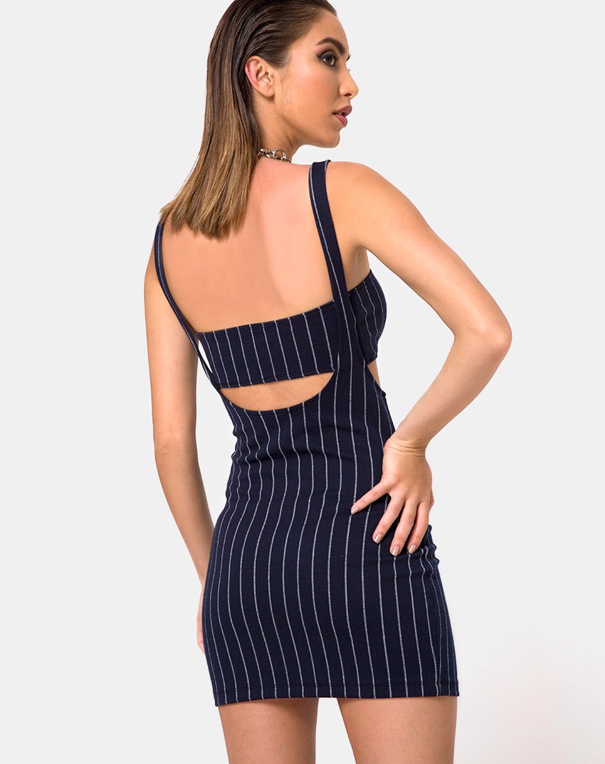 Afbeelding van Petra Mini Dress in Navy Pinstripe