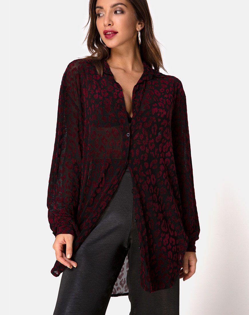 Phobe shirt in rood luipaardflocknet