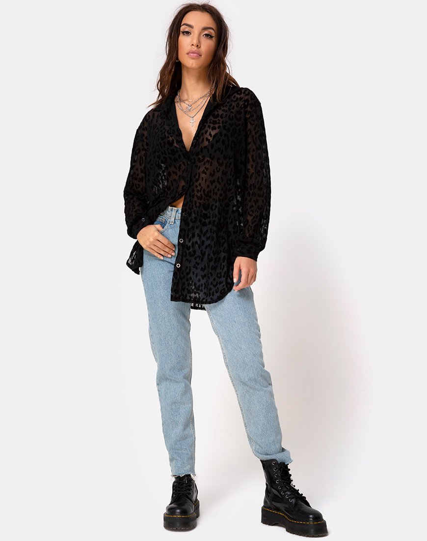 Afbeelding van Phobe Shirt in Leopard Flock Net Zwart