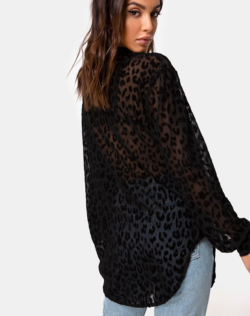 Afbeelding van Phobe Shirt in Leopard Flock Net Zwart